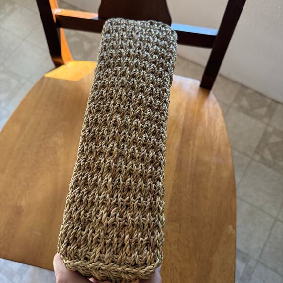 Vintage Boho Textured Bumps Woven Wicker Tan Top Handle HandBag Purse Grandma - Picture 8 of 11